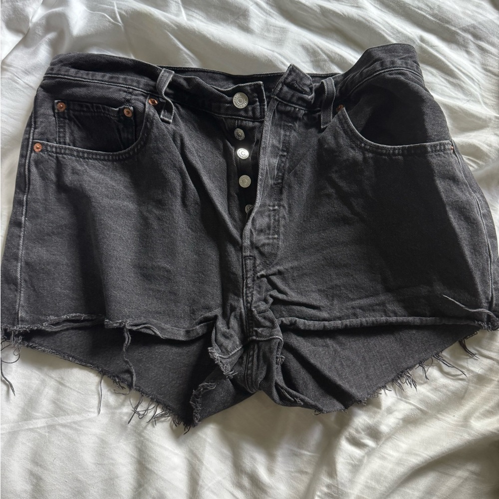Levi's Black Jean Shorts with Frayed Hem